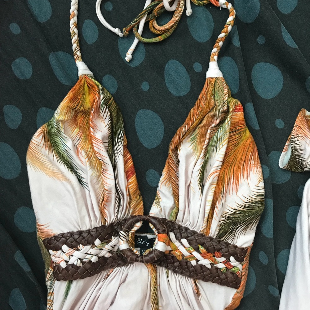 Sky long summer dress fern pattern vegan leather